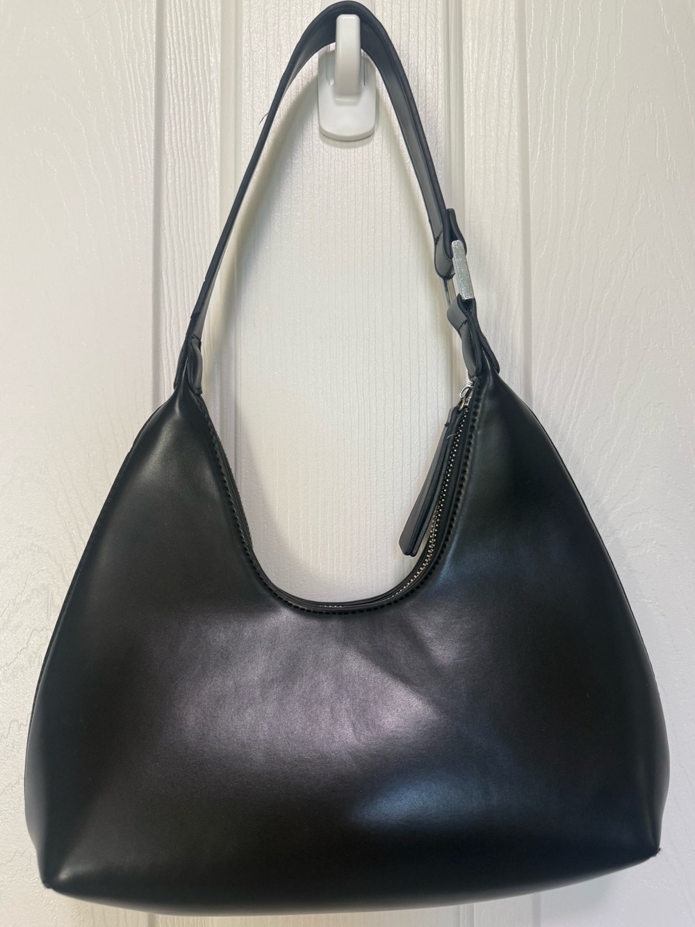 Madison West Classic Black Faux Leather Crescent Women’s Shoulder Bag
